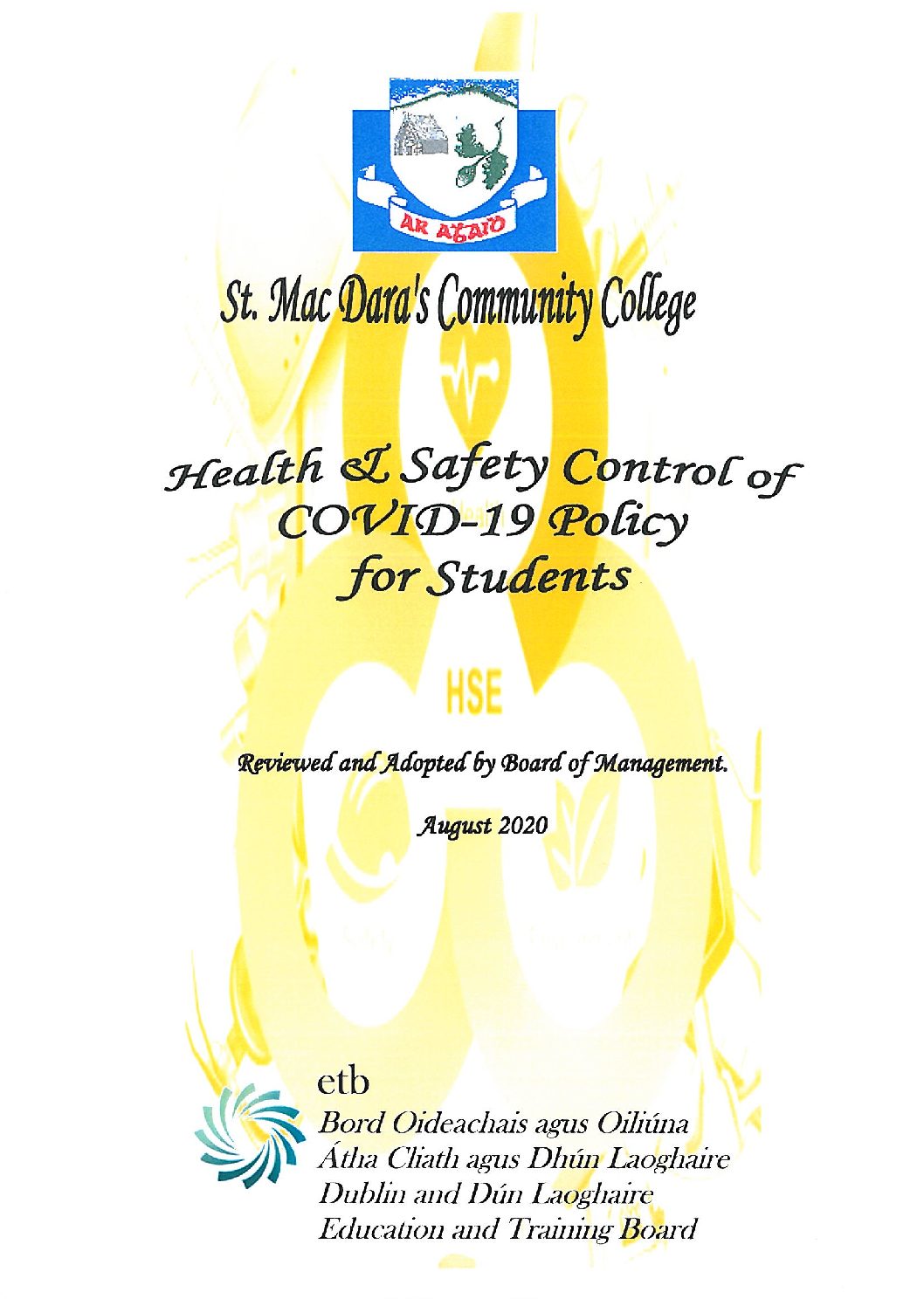 Health & Safety Control of Covid-19 Policy for Students
