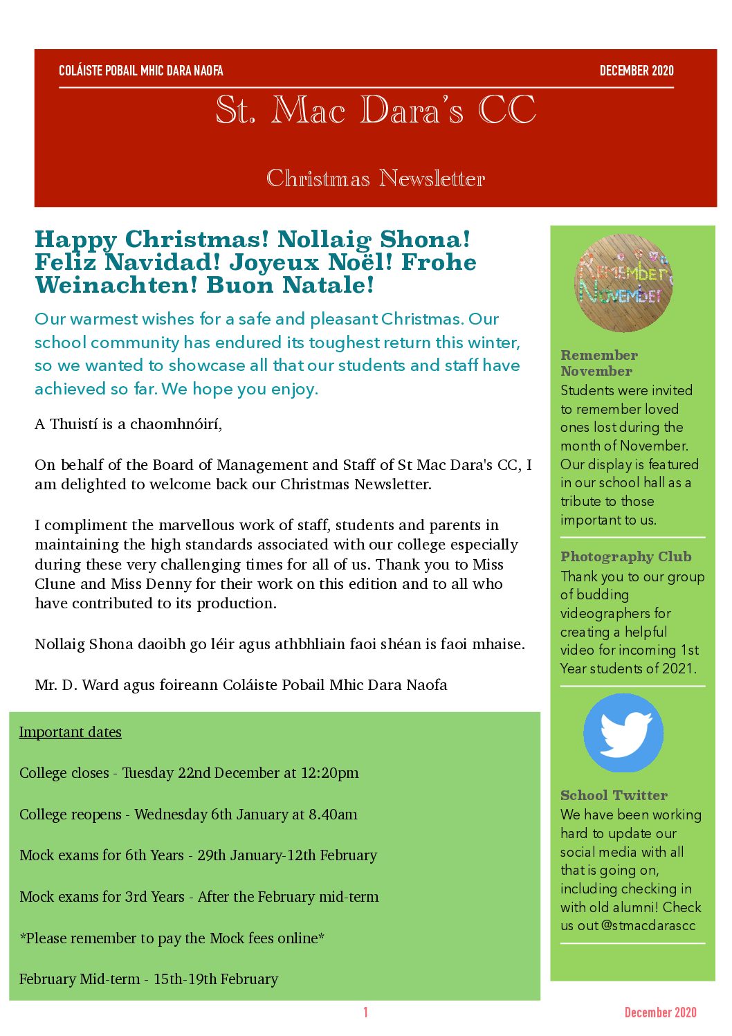 Christmas Newsletter 2020